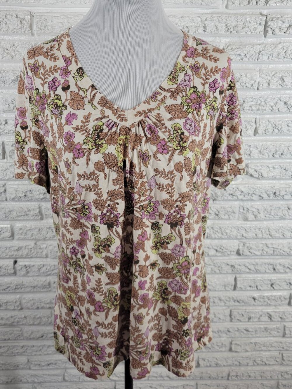 Charter Club Womens Floral V Neck T Shirt XL Multicolor Short Sleeve FLO19E